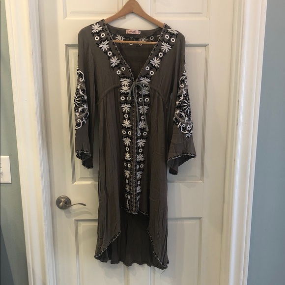 Embroidered Green BOHO Dress - Picture 1 of 4